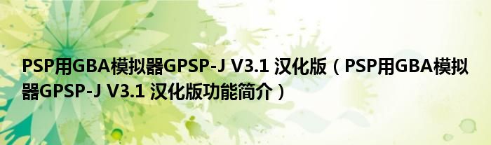 PSP用GBA模拟器GPSP-J V3.1 汉化版【PSP用GBA模拟器GPSP-J V3.1 汉化版功能简介】