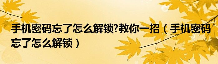 手机密码忘了怎么解锁?教你一招【手机密码忘了怎么解锁】