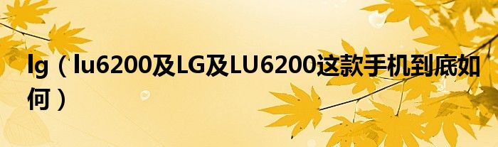 lg【lu6200及LG及LU6200这款手机到底如何】