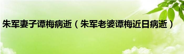 朱军妻子谭梅病逝【朱军老婆谭梅近日病逝】