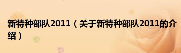 新特种部队2011【关于新特种部队2011的介绍】