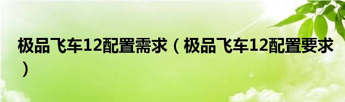 极品飞车12配置需求【极品飞车12配置要求】