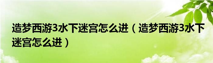 造梦西游3水下迷宫怎么进【造梦西游3水下迷宫怎么进】