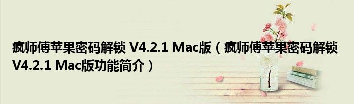 疯师傅苹果密码解锁 V4.2.1 Mac版【疯师傅苹果密码解锁 V4.2.1 Mac版功能简介】