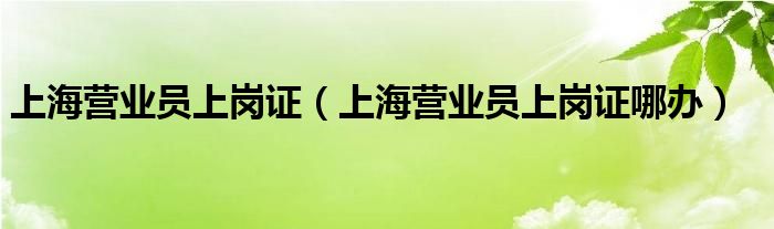 上海营业员上岗证【上海营业员上岗证哪办】