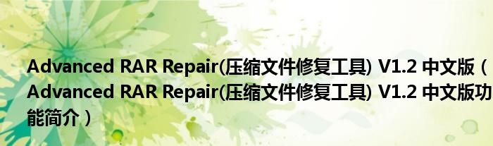 Advanced RAR Repair(压缩文件修复工具) V1.2 中文版【Advanced RAR Repair(压缩文件修复工具) V1.2 中文版功能简介】