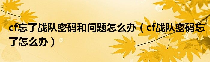 cf忘了战队密码和问题怎么办【cf战队密码忘了怎么办】