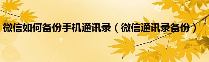 微信如何备份手机通讯录【微信通讯录备份】