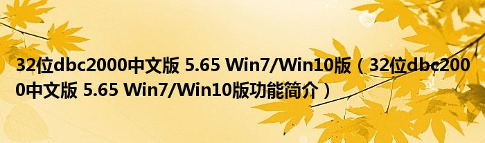 32位dbc2000中文版 5.65 Win7/Win10版【32位dbc2000中文版 5.65 Win7/Win10版功能简介】