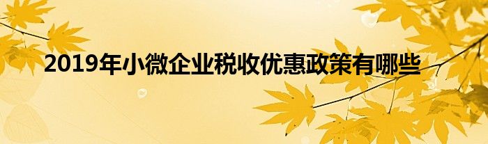 2019年小微企业税收优惠政策有哪些