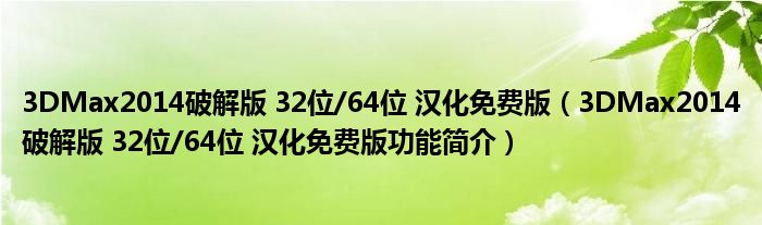 3DMax2014破解版 32位/64位 汉化免费版【3DMax2014破解版 32位/64位 汉化免费版功能简介】