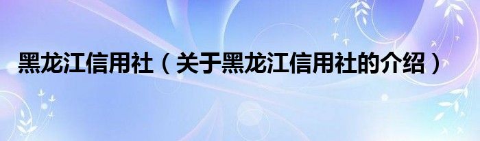 黑龙江信用社【关于黑龙江信用社的介绍】