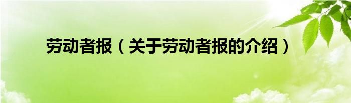 劳动者报【关于劳动者报的介绍】