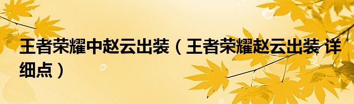 王者荣耀中赵云出装【王者荣耀赵云出装 详细点】