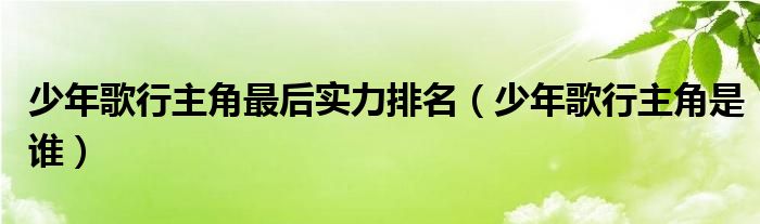 少年歌行主角最后实力排名【少年歌行主角是谁】