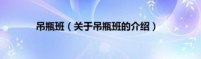 吊瓶班【关于吊瓶班的介绍】