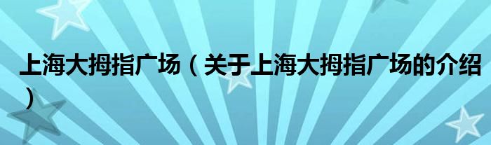 上海大拇指广场【关于上海大拇指广场的介绍】