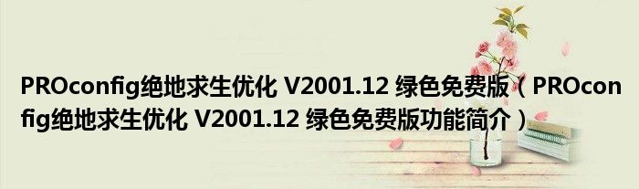 PROconfig绝地求生优化 V2001.12 绿色免费版【PROconfig绝地求生优化 V2001.12 绿色免费版功能简介】