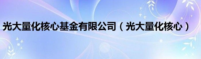 光大量化核心基金有限公司【光大量化核心】