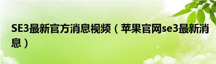 SE3最新官方消息视频【苹果官网se3最新消息】