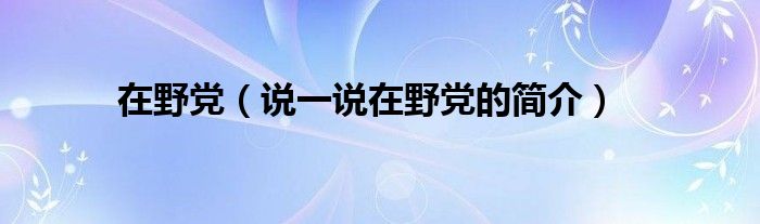 在野党【说一说在野党的简介】