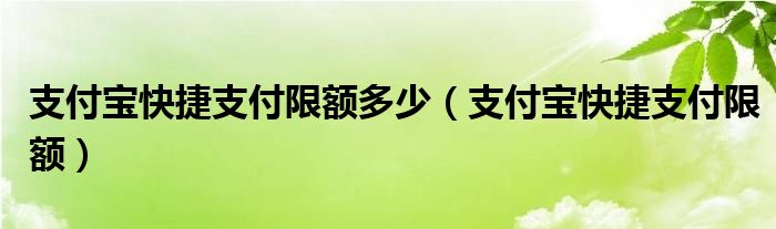 支付宝快捷支付限额多少【支付宝快捷支付限额】