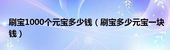 刷宝1000个元宝多少钱【刷宝多少元宝一块钱】