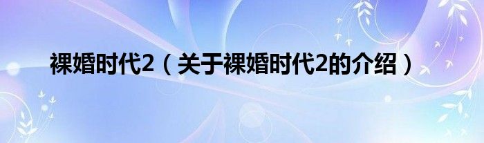 裸婚时代2【关于裸婚时代2的介绍】