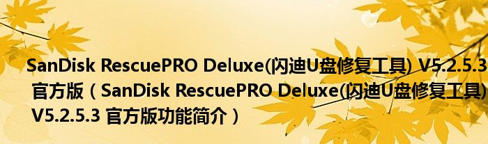 SanDisk RescuePRO Deluxe(闪迪U盘修复工具) V5.2.5.3 官方版【SanDisk RescuePRO Deluxe(闪迪U盘修复工具) V5.2.5.3 官方版功能简介】