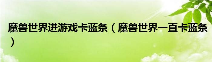 魔兽世界进游戏卡蓝条【魔兽世界一直卡蓝条】