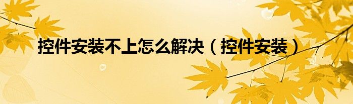 控件安装不上怎么解决【控件安装】