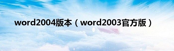 word2004版本【word2003官方版】