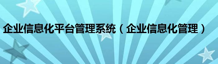 企业信息化平台管理系统【企业信息化管理】