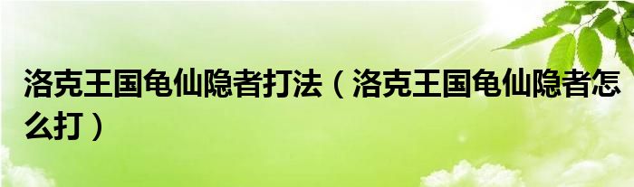 洛克王国龟仙隐者打法【洛克王国龟仙隐者怎么打】