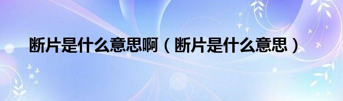 断片是什么意思啊【断片是什么意思】