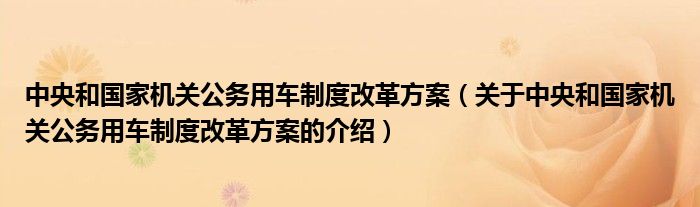 中央和国家机关公务用车制度改革方案【关于中央和国家机关公务用车制度改革方案的介绍】