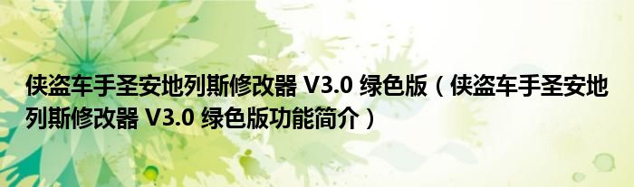 侠盗车手圣安地列斯修改器 V3.0 绿色版【侠盗车手圣安地列斯修改器 V3.0 绿色版功能简介】