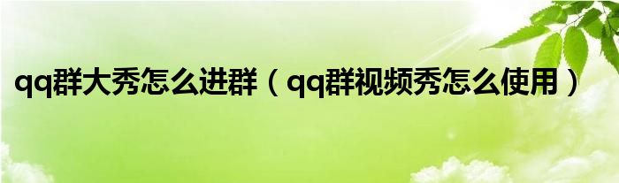 qq群大秀怎么进群【qq群视频秀怎么使用】