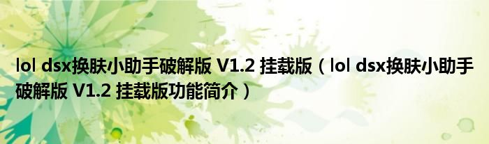 lol dsx换肤小助手破解版 V1.2 挂载版【lol dsx换肤小助手破解版 V1.2 挂载版功能简介】