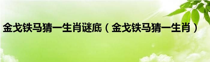 金戈铁马猜一生肖谜底【金戈铁马猜一生肖】