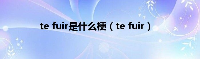 te fuir是什么梗【te fuir】