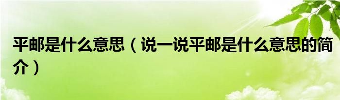 平邮是什么意思【说一说平邮是什么意思的简介】