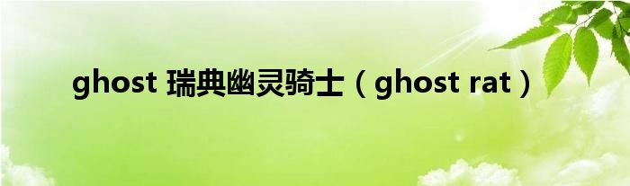 ghost 瑞典幽灵骑士【ghost rat】