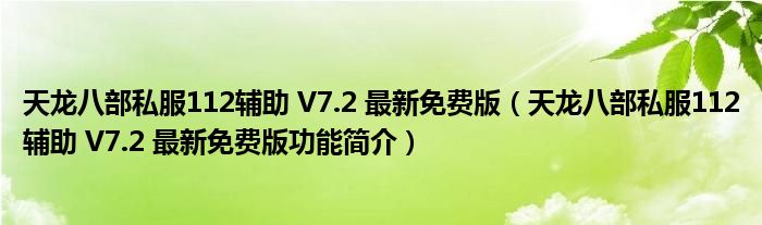 天龙八部私服112辅助 V7.2 最新免费版【天龙八部私服112辅助 V7.2 最新免费版功能简介】