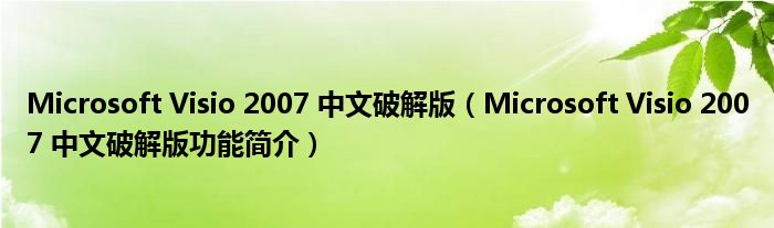 Microsoft Visio 2007 中文破解版【Microsoft Visio 2007 中文破解版功能简介】