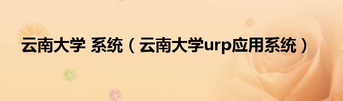 云南大学 系统【云南大学urp应用系统】