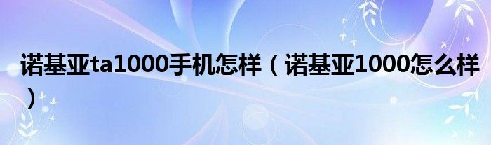 诺基亚ta1000手机怎样【诺基亚1000怎么样】