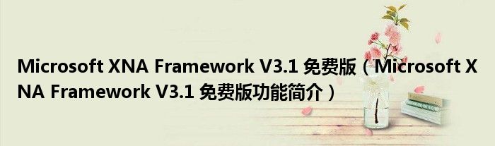 Microsoft XNA Framework V3.1 免费版【Microsoft XNA Framework V3.1 免费版功能简介】