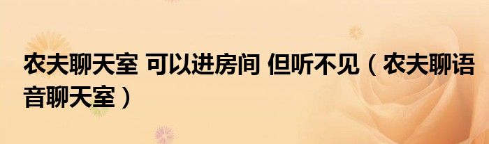 农夫聊天室 可以进房间 但听不见【农夫聊语音聊天室】