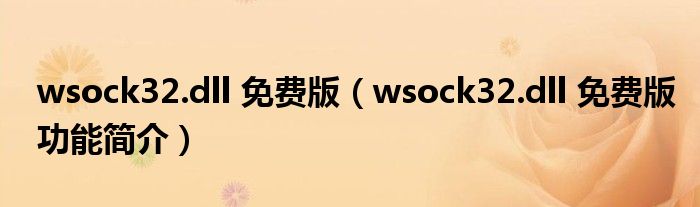 wsock32.dll 免费版【wsock32.dll 免费版功能简介】